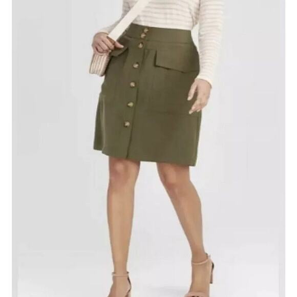 A New Day Womens Size 4 Green Cargo Button‎ Front Skirt New - Picture 1 of 5